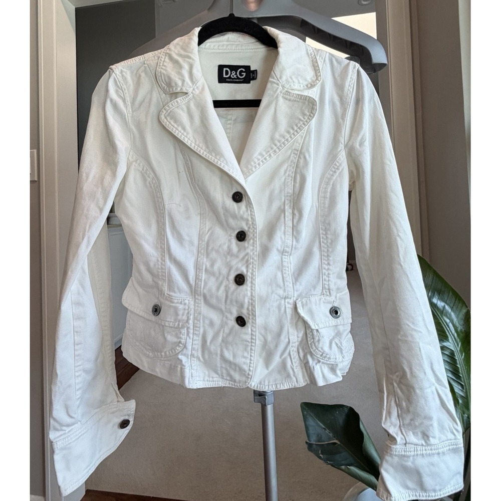 Vintage Dolce and Gabbana White Denim Y2k Blazer Med